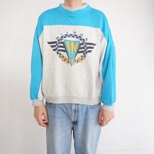 VTG 80S Gear For Sports Wilson Training Gray Blue Boxy Cotton Crewneck Sweater L